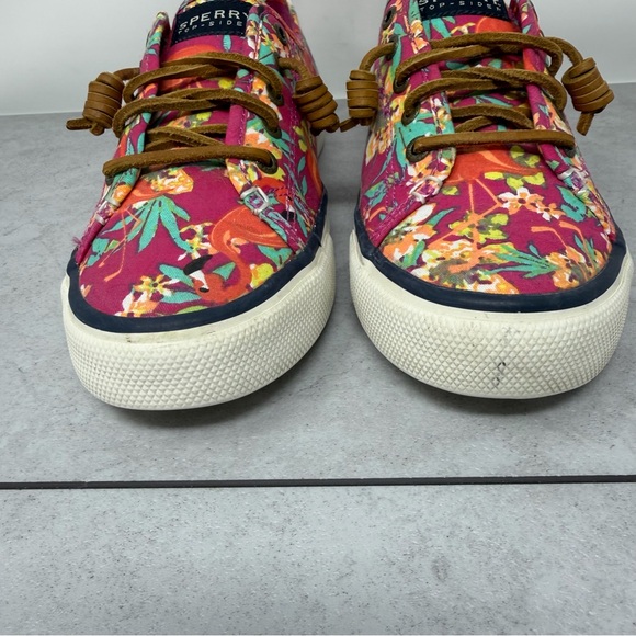 Sperry Women’s Tropical Floral & Flamingo Canvas Slip On Boat Shoes Size 7 - Picture 4 of 11